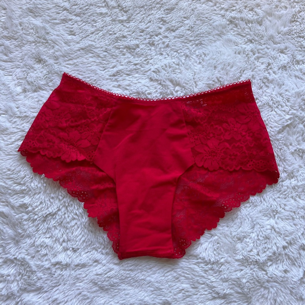 Victoria's Secret PINK Red Floral Lace Cheeky Panty XS ST 11246717 CC 3ET8